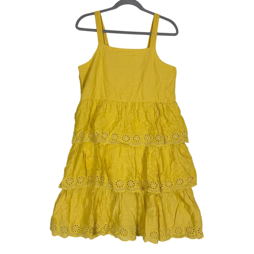 Old Navy Dress Womens 2XL Plus Yellow Eyelet Tiered Sleeveless Boho Sundress
